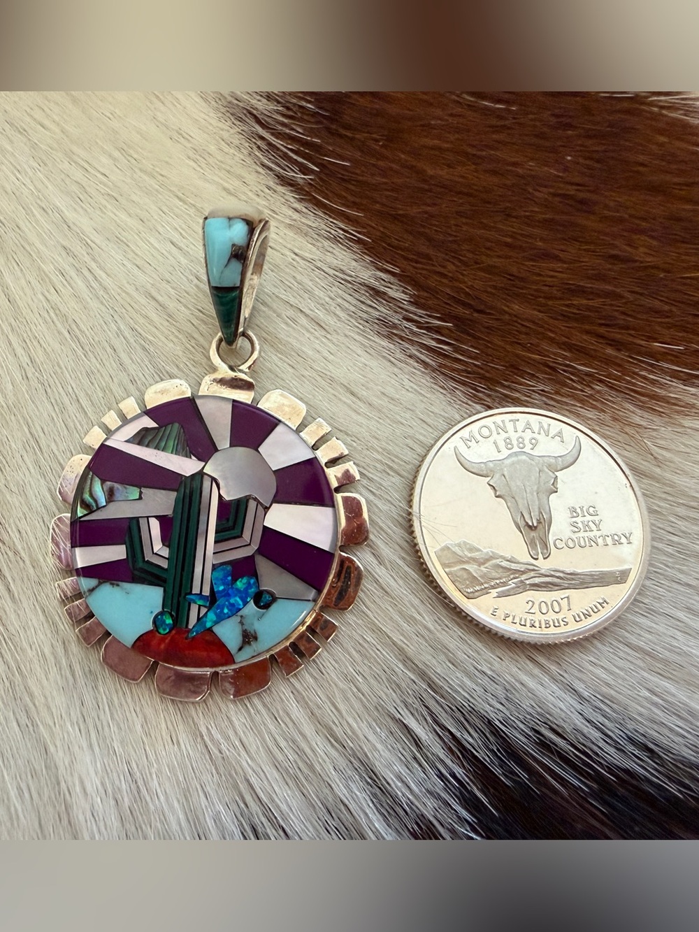 ❤️Signed “K” Galaxy Navajo Sterling Desert Scene Statement Pendant Unisex 1.89”L - Picture 8 of 14